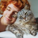 pet cat together mom owner