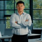 Portrait strong male asian professional boss businessman motivated korean japanese employer leader