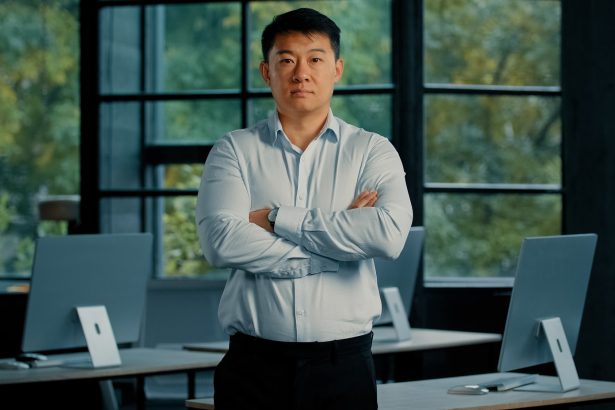 Portrait strong male asian professional boss businessman motivated korean japanese employer leader